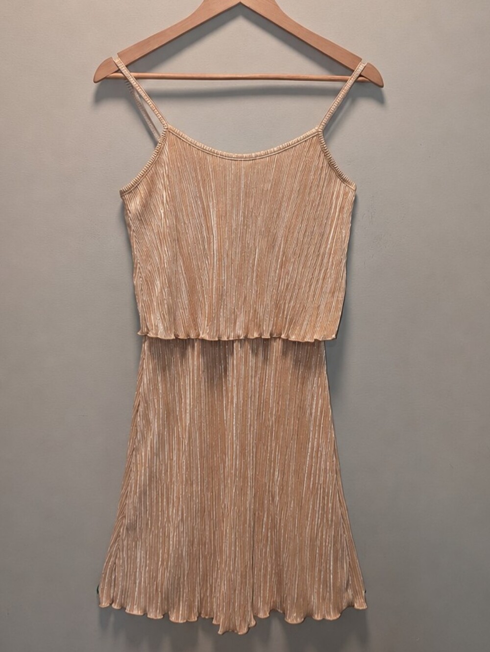 Vintage Y2K Cynthia Rowley Champagne Metallic Plissé Dress S